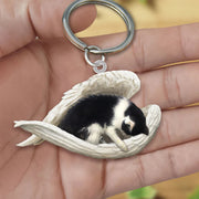 Sleeping Angel Acrylic Keychain Black and White Cat