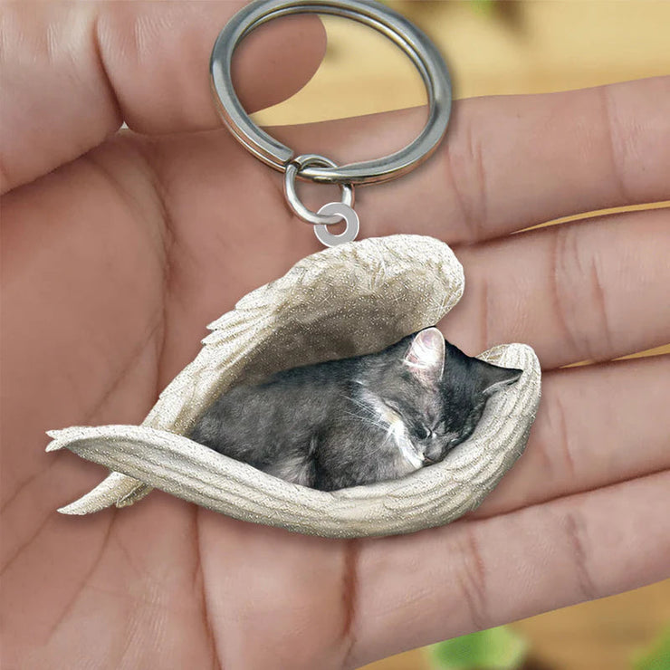 Sleeping Angel Acrylic Keychain Gray Cat