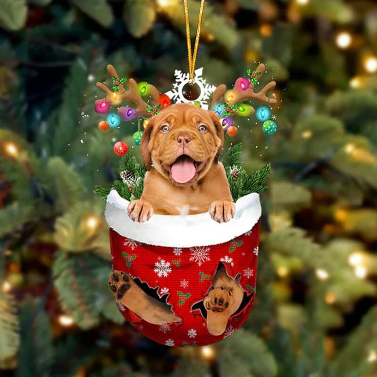 Dogue De Bordeaux In Snow Pocket Christmas Ornament SP109