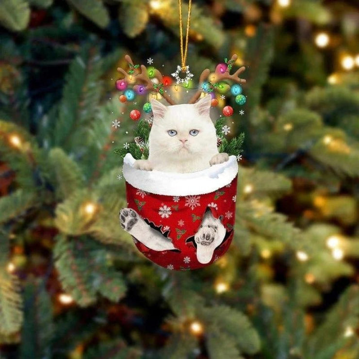 Cat In Snow Pocket Christmas Ornament SP181