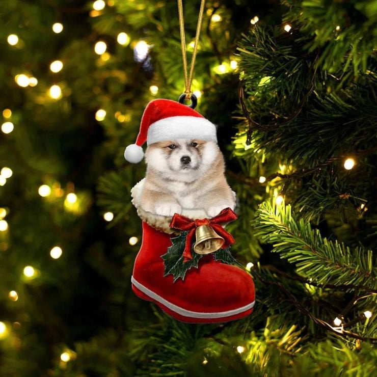 Akita Inu In Santa Boot Christmas Hanging Ornament SB069