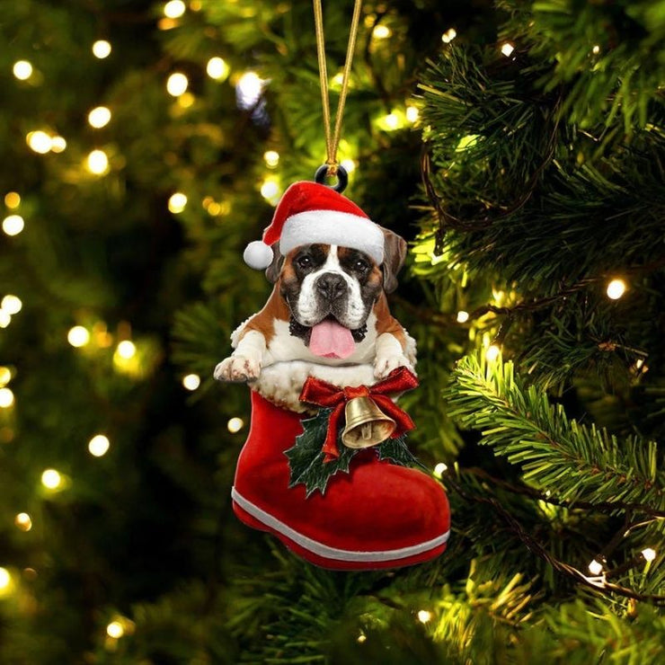 Boxer In Santa Boot Christmas Hanging Ornament SB080