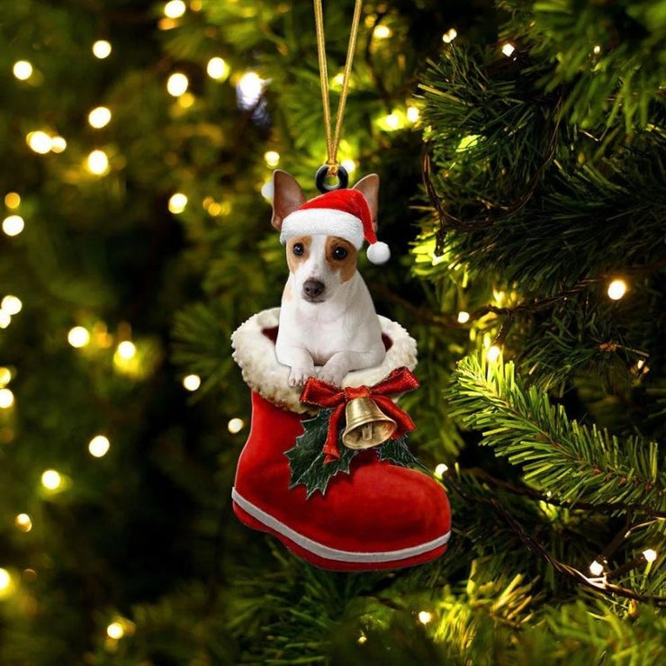 Rat Terrier In Santa Boot Christmas Hanging Ornament SB117