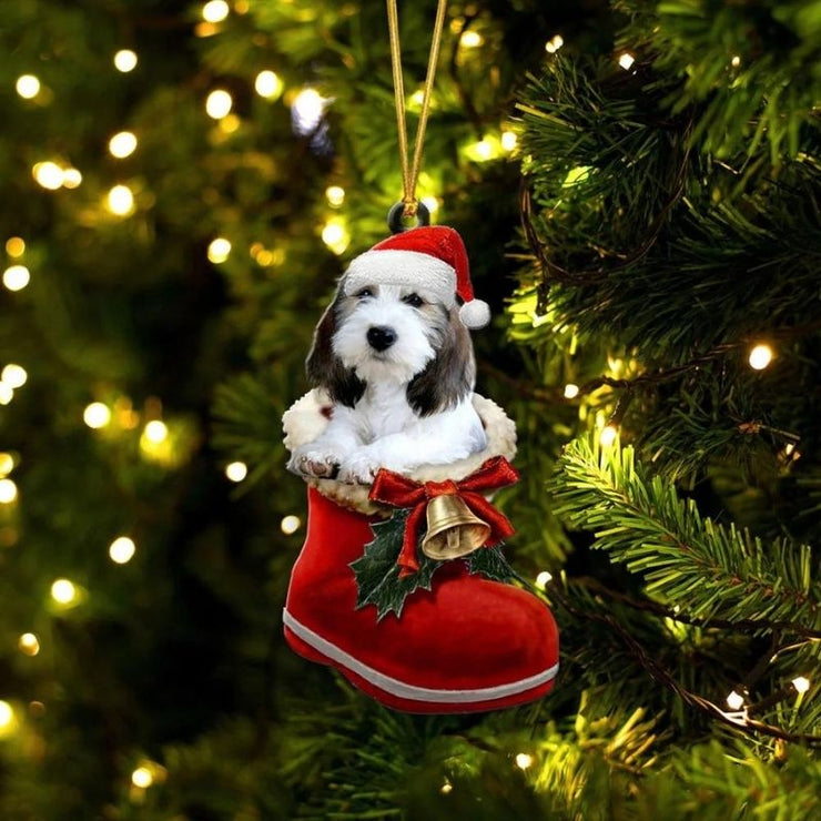 Petit Basset Griffon VendÇen In Santa Boot Christmas Hanging Ornament SB151