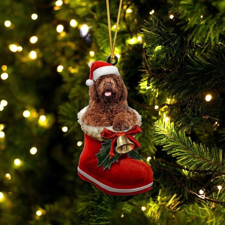 Barbet In Santa Boot Christmas Hanging Ornament SB157