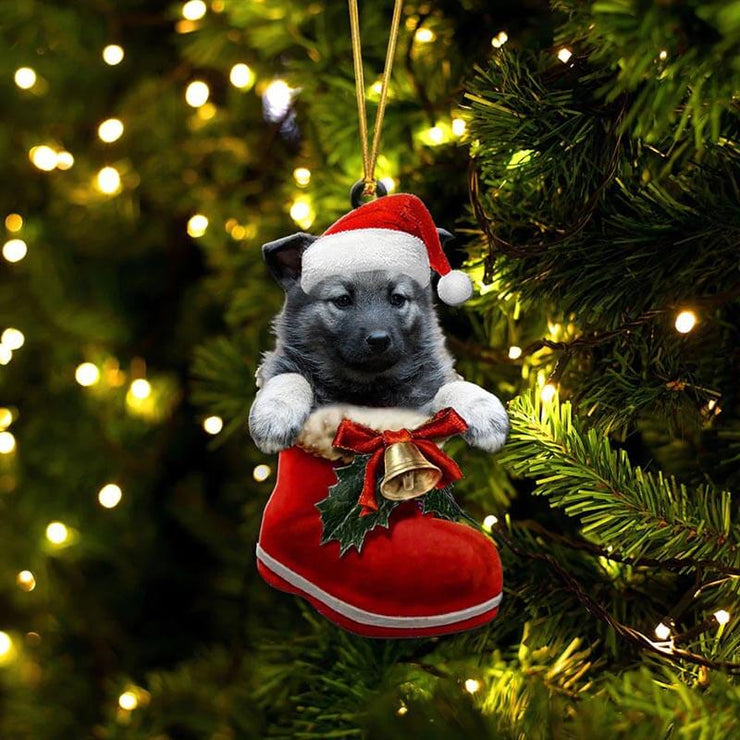 Norwegian Elkhound In Santa Boot Christmas Hanging Ornament SB214