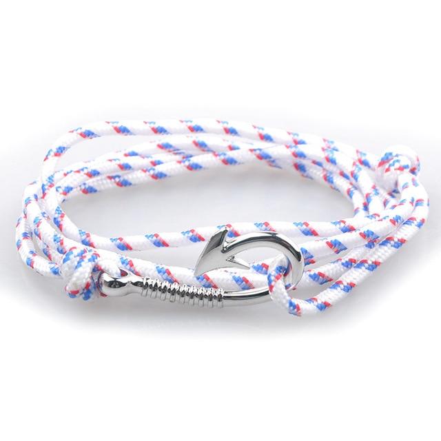 Nautical White Patterned Hook Bracelet (Silver)