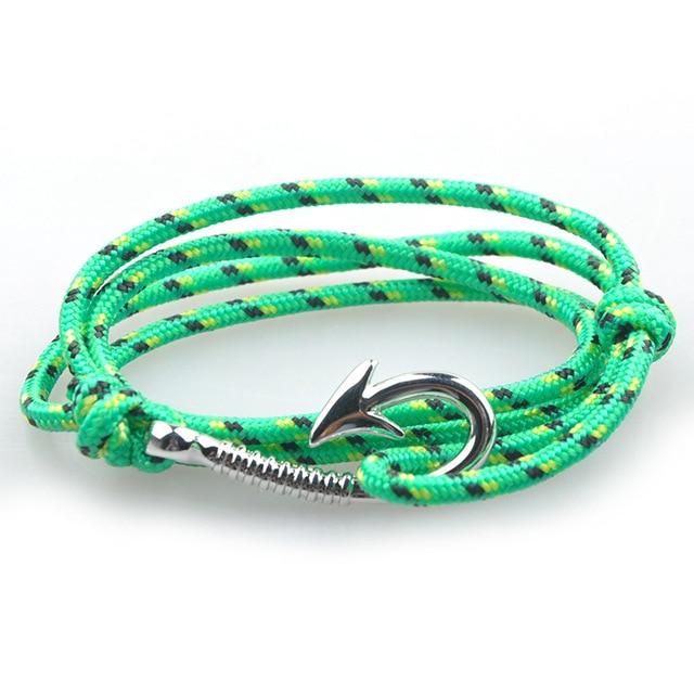 Nautical Neon Green Patterned Hook Bracelet (Silver)
