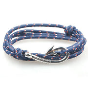 Nautical Light Grey Patterned Hook Bracelet (Silver)