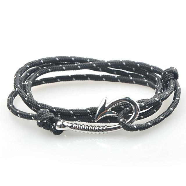 Nautical Black-Striped Hook Bracelet (Silver)